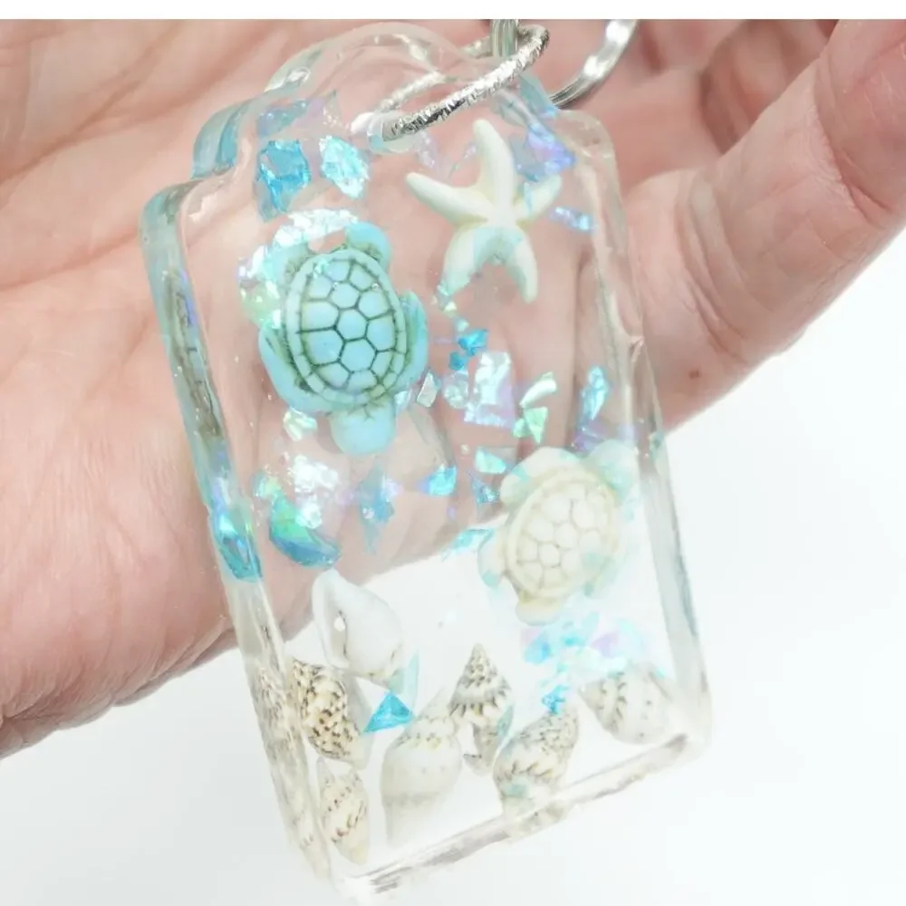Tropical theme resin beach Keychain Pool Key turtles, shells & starfish